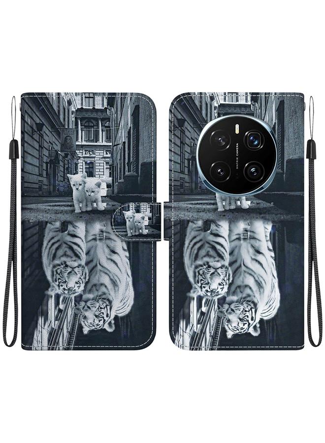Zaboon For Honor Magic7 Pro Crystal Texture Colored Drawing Leather Phone Case(Cat Tiger Reflection) 
