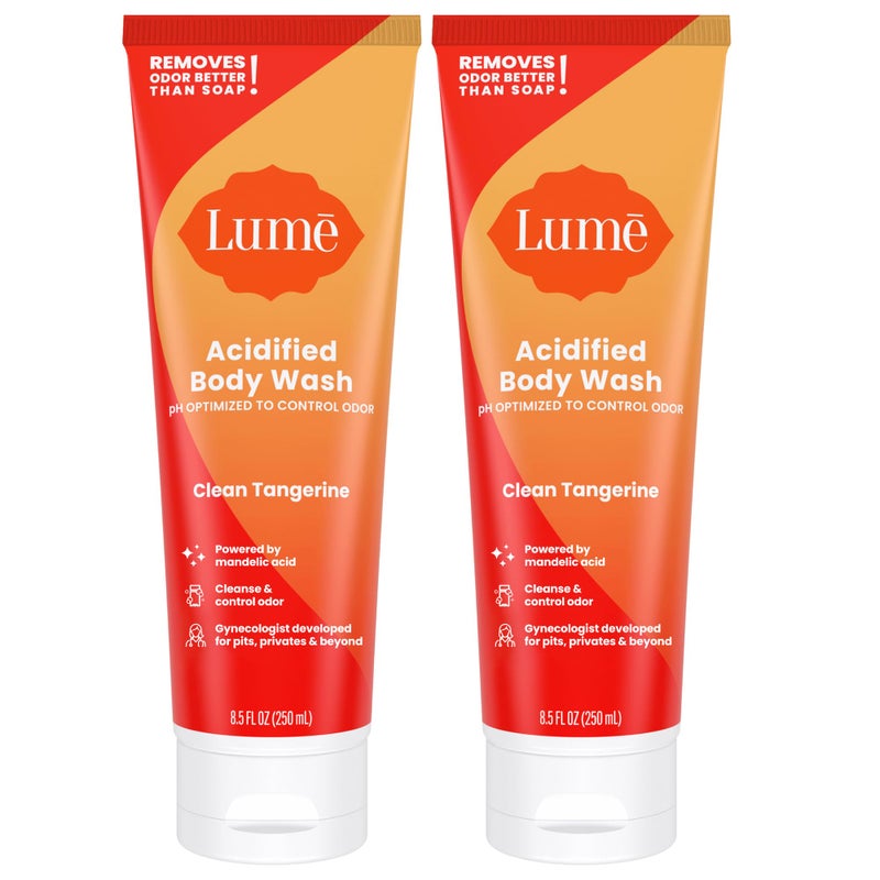 Lume Acidified Body Wash - 24 Hour Odor Control - Removes Odor Better than Soap - Moisturizing Formula - Formulated Without SLS or Parabens - OB/GYN Developed - 8.5 ounce (Pack of 2) (Clean Tangerine) - Image 1