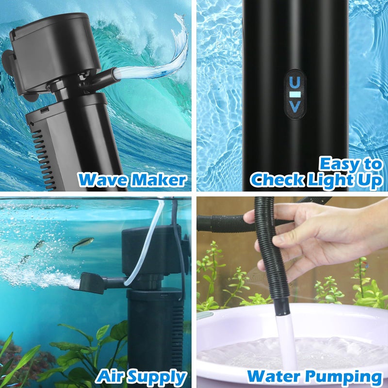 TARARIUM Aquarium Filter for 40-150 Gallon Tank, U-V Fish Tank Green Clean Machine Submersible Powerful Pump Canister Filter 400GPH for Pond Turtle Tank Saltwater Freshwater Crystal Clear Green Killing - Image 5