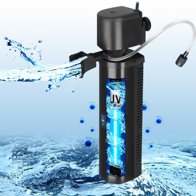 TARARIUM Aquarium Filter for 40-150 Gallon Tank, U-V Fish Tank Green Clean Machine Submersible Powerful Pump Canister Filter 400GPH for Pond Turtle Tank Saltwater Freshwater Crystal Clear Green Killing - Image 1