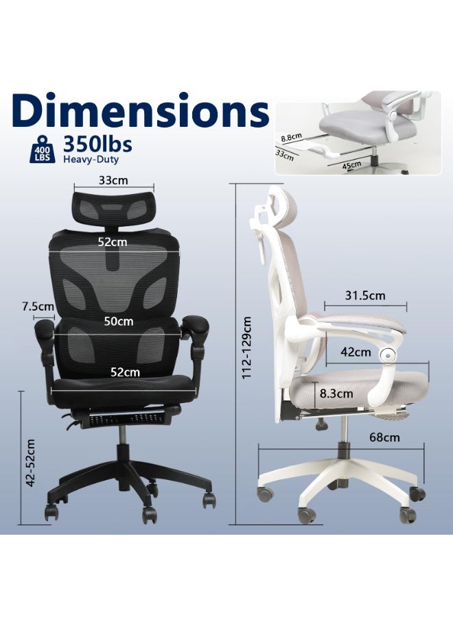 TDOO Heavy Duty Ergonomic Mesh Office Chair, 350 LBS Weight Capacity, Adjustable Headrest & Lumbar Support, 90-135° Lockable Recline, Home Office & Gaming Desk Chair - Image 4
