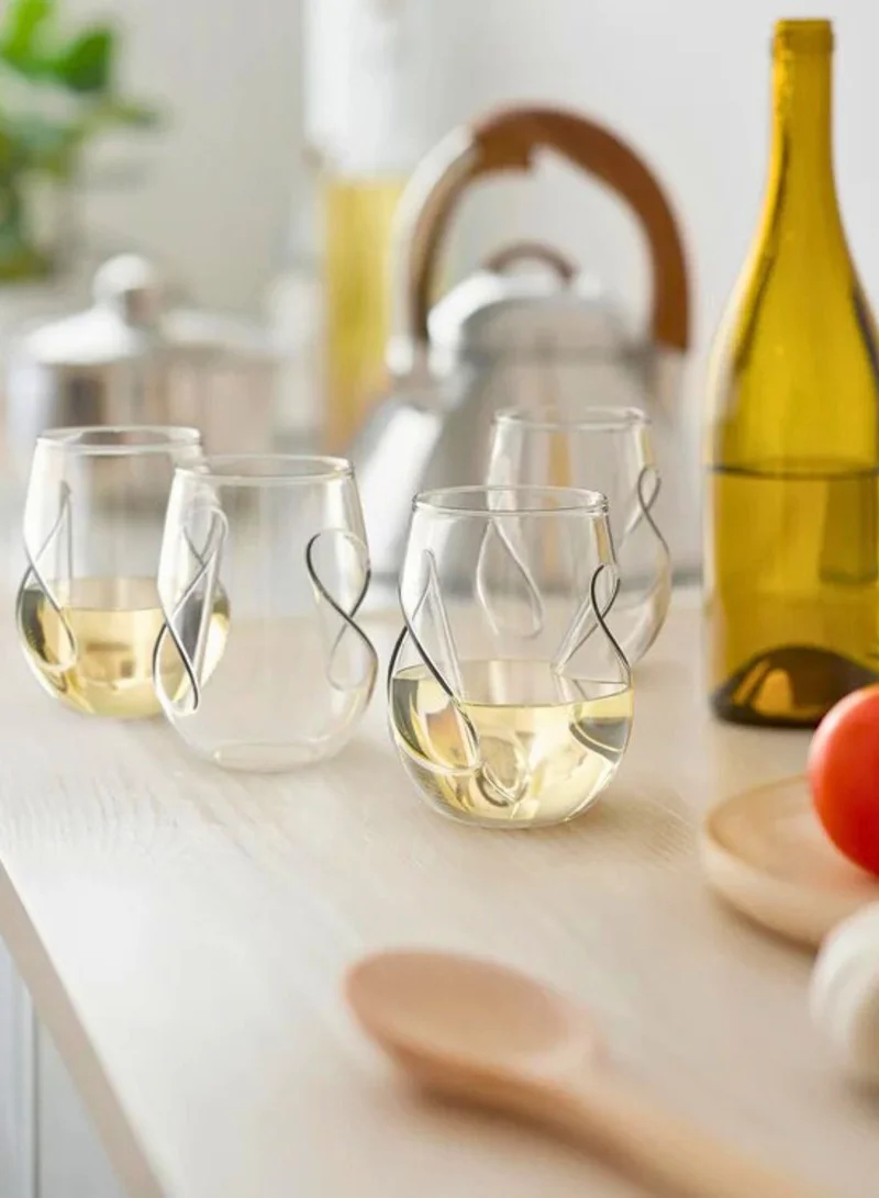1Chase Stemless Handcrafted Aeration Wine Glasses – Set of 4 (16oz/470ml) Borosilicate Glass, Comfortable Grip for Red & White Wine