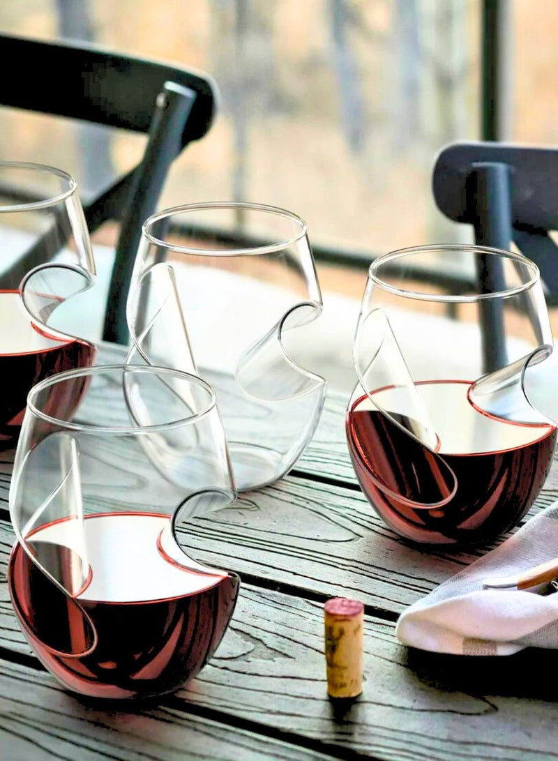 1Chase Stemless Handcrafted Aeration Wine Glasses – Set of 4 (16oz/470ml) Borosilicate Glass, Comfortable Grip for Red & White Wine - Image 3
