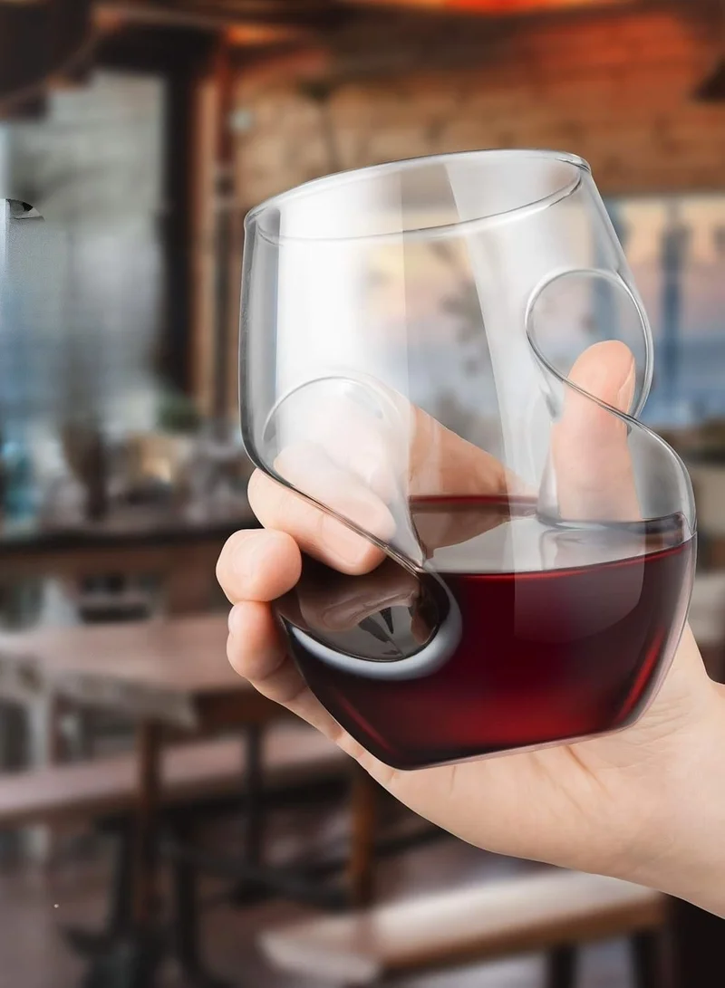 1Chase Stemless Handcrafted Aeration Wine Glasses – Set of 4 (16oz/470ml) Borosilicate Glass, Comfortable Grip for Red & White Wine