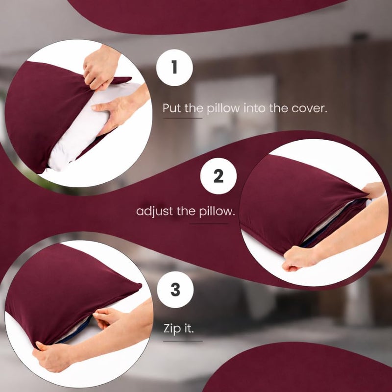EVOLIVE New Soft Brushed Premium Microfiber Body Pillow Cover 21"x54" Pillowcases with Zipper Closure Set of 2 (Body Pillow Cover 21"x54" Pack of 2, Wine) - Image 5