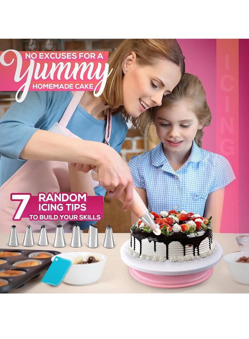 35PCs Cake Turntable and Leveler-Rotating Cake Stand with Non Slip pad-7 Icing Tips and 20 Bags- Straight  Offset Spatula-3 Sc Set -Baking Tools  - Image 5