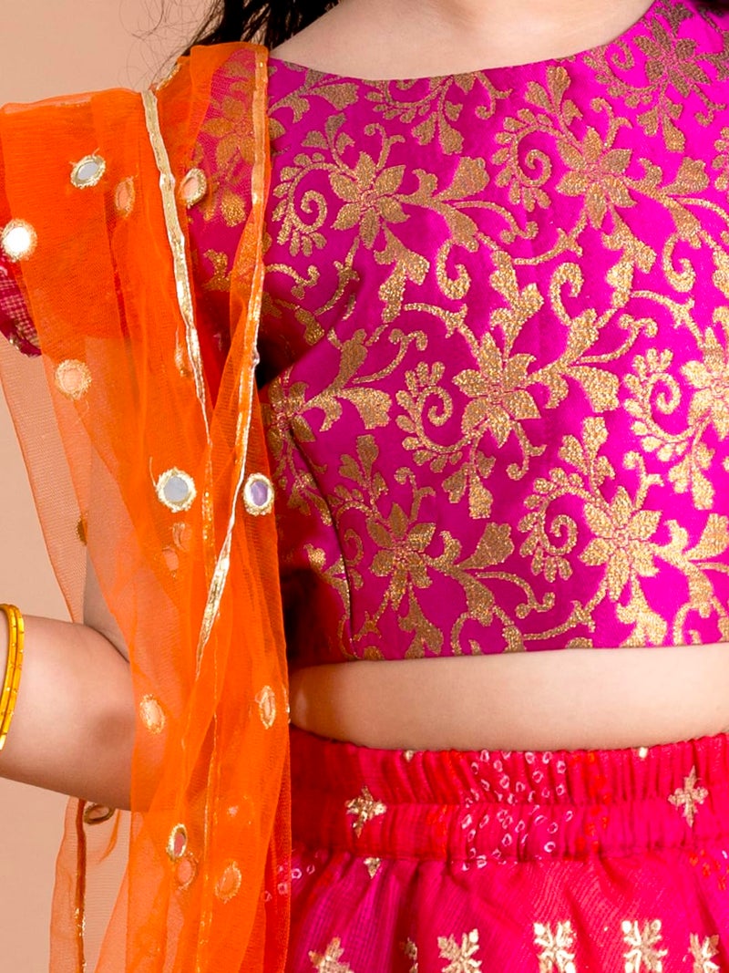 Pspeaches Girls PolyesterPink Orange Ready To Wear Readymade Lehenga Choli With Blouse (Pink-2-3Y) - Image 2