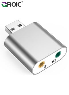 GROIC بطاقة صوت USB، محول USB إلى مقبس الصوت 7.1 قناة بطاقة صوت ستيريو خارجية مع سماعة رأس ميكروفون TRS TRRS مقاس 3.5 مم للكمبيوتر الشخصي والكمبيوتر المحمول وPS4 وWindows وMAC وLinux  - Image 1