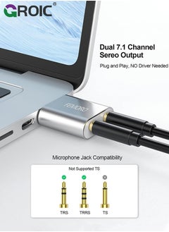 GROIC بطاقة صوت USB، محول USB إلى مقبس الصوت 7.1 قناة بطاقة صوت ستيريو خارجية مع سماعة رأس ميكروفون TRS TRRS مقاس 3.5 مم للكمبيوتر الشخصي والكمبيوتر المحمول وPS4 وWindows وMAC وLinux  - Image 3