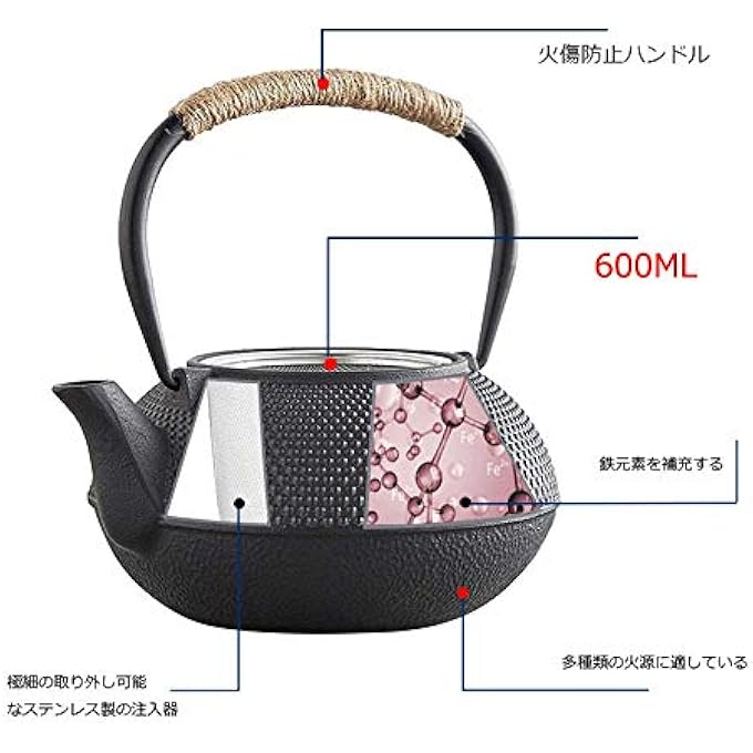 HwaGui Iron Kettle Teapot Ih Compatible Direct Fire Iron Kettle Iron Supplement 203 Fl Oz 600 Ml - Image 5