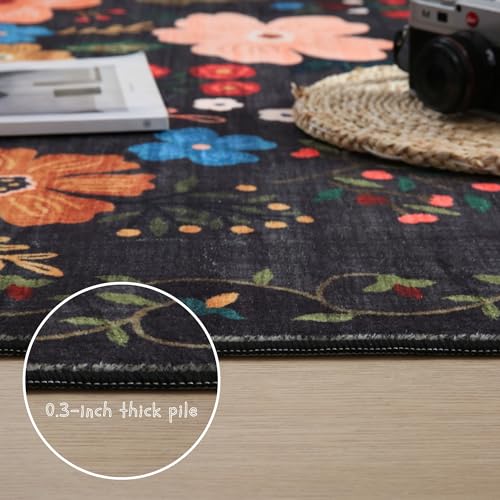 Rugcomf Runners for Hallways Kitchen Rug Non Slip 2'x 10' Long Washable Runner Rugs with Rubber Backing Soft Floral Carpet Runner for Hallways, Kitchen, Laundry, Bedroom, Bathroom(Black) - Image 4