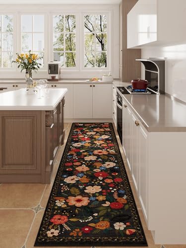 Rugcomf Runners for Hallways Kitchen Rug Non Slip 2'x 10' Long Washable Runner Rugs with Rubber Backing Soft Floral Carpet Runner for Hallways, Kitchen, Laundry, Bedroom, Bathroom(Black) - Image 5