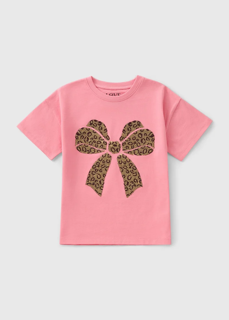 Matalan Girls Pink Sequin Bow T-Shirt