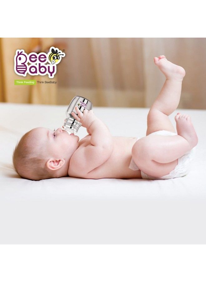 Beebaby زجاجة رضاعة للأطفال الرضع 2 في 1 من الفولاذ المقاوم للصدأ مع حلمة مضادة للمغص وفتحة شرب سيليكون SS 304 خالية من الصدأ من مادة غذائية. 100% خالية من BPA. 4 أشهر + (150 مل) - Image 5
