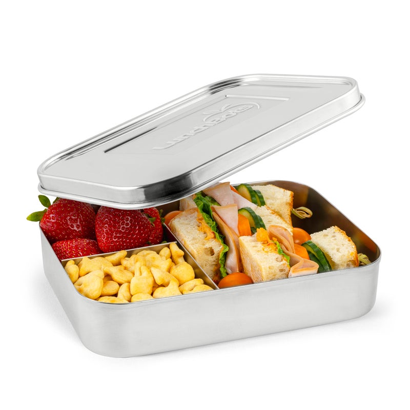 LunchBots Large Trio Stainless Steel Lunch Container -Three Section Design for Sandwich and Two Sides - Metal Bento Lunch Box - Eco-Friendly - Stainless Lid - Staineless Steel - Image 1