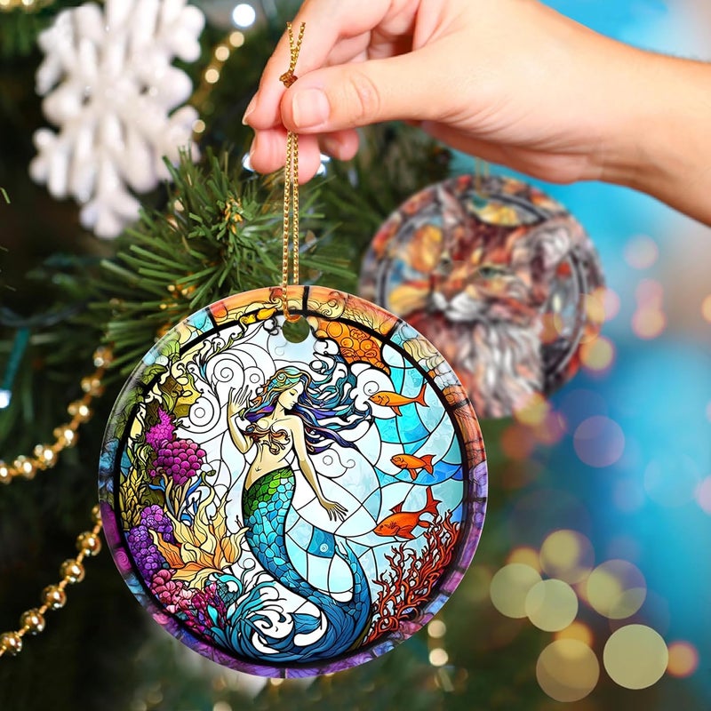 Touber Christmas Ornament, Christmas Decoration, Holiday Present Idea, Heirloom Keepsake, Round Ceramic, Gift Exchange, Gift Idea, Mermaid - Image 5