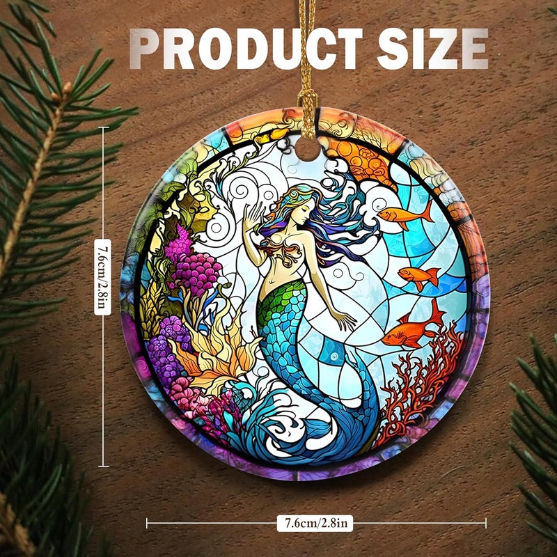 Touber Christmas Ornament, Christmas Decoration, Holiday Present Idea, Heirloom Keepsake, Round Ceramic, Gift Exchange, Gift Idea, Mermaid - Image 2