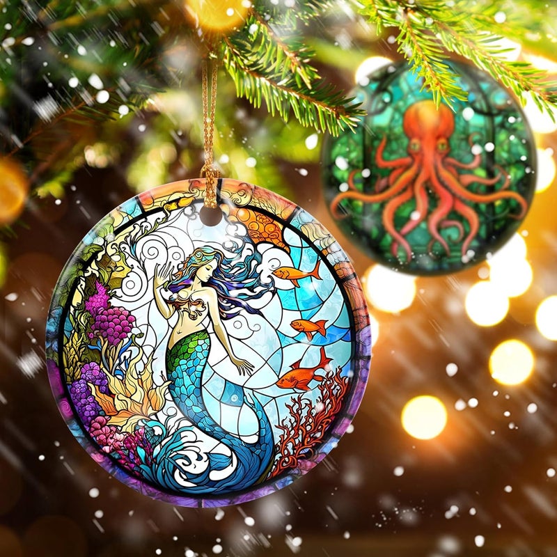 Touber Christmas Ornament, Christmas Decoration, Holiday Present Idea, Heirloom Keepsake, Round Ceramic, Gift Exchange, Gift Idea, Mermaid - Image 4