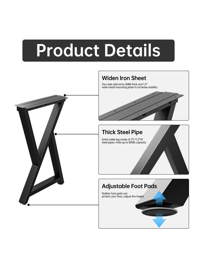 Tocretoare Table Legs 16”H x 12”W, Heavy Duty Metal DIY Furniture Legs for Dining Desk Bench and Coffee Table, Industrial Black Table Legs, Set of 2, SH16W12Z - Image 4