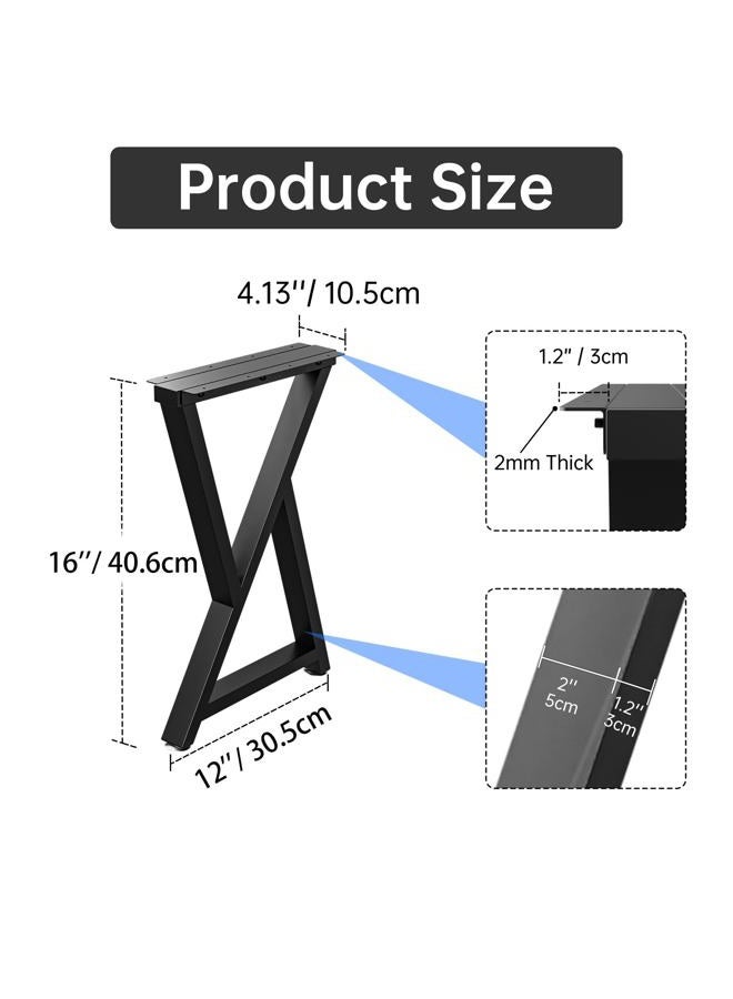 Tocretoare Table Legs 16”H x 12”W, Heavy Duty Metal DIY Furniture Legs for Dining Desk Bench and Coffee Table, Industrial Black Table Legs, Set of 2, SH16W12Z - Image 2