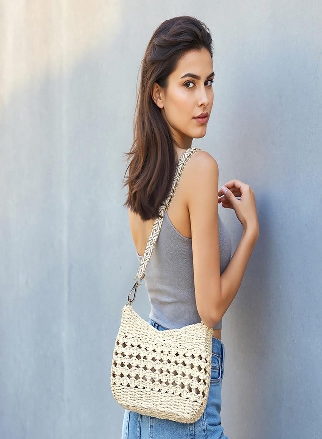 Herald Small Summer Crossbody Bags for Women, Beach Handmade Straw Woven Pocketbooks Handbag Shoulder Purse, Hollow Out Beige, Small - Image 2