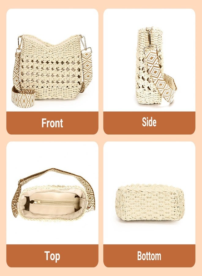 Herald Small Summer Crossbody Bags for Women, Beach Handmade Straw Woven Pocketbooks Handbag Shoulder Purse, Hollow Out Beige, Small - Image 5