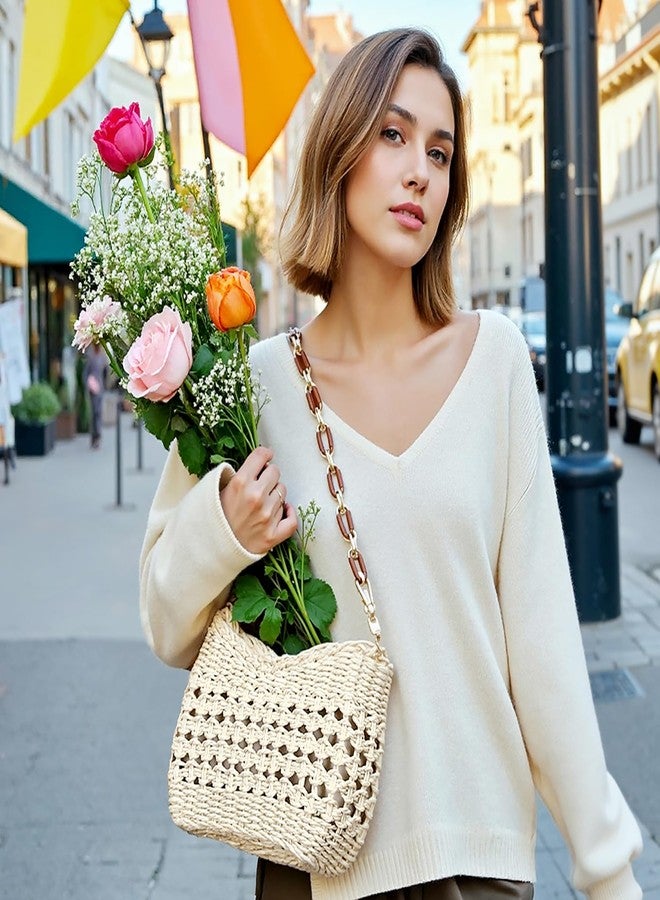 Herald Small Summer Crossbody Bags for Women, Beach Handmade Straw Woven Pocketbooks Handbag Shoulder Purse, Hollow Out Beige, Small - Image 3