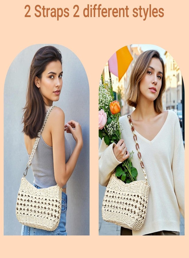 Herald Small Summer Crossbody Bags for Women, Beach Handmade Straw Woven Pocketbooks Handbag Shoulder Purse, Hollow Out Beige, Small - Image 4