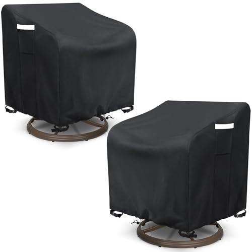 AKEfit Outdoor Swivel Lounge Chair Cover 2 PackHeavy Duty Waterproof Patio Chair Covers for AllWeather Protection Outdoor Lawn FurnitureBlack33Wx35Dx385H inches - Image 1