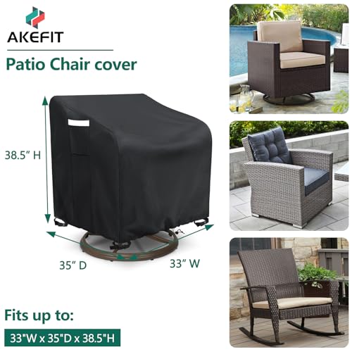 AKEfit Outdoor Swivel Lounge Chair Cover 2 PackHeavy Duty Waterproof Patio Chair Covers for AllWeather Protection Outdoor Lawn FurnitureBlack33Wx35Dx385H inches - Image 3