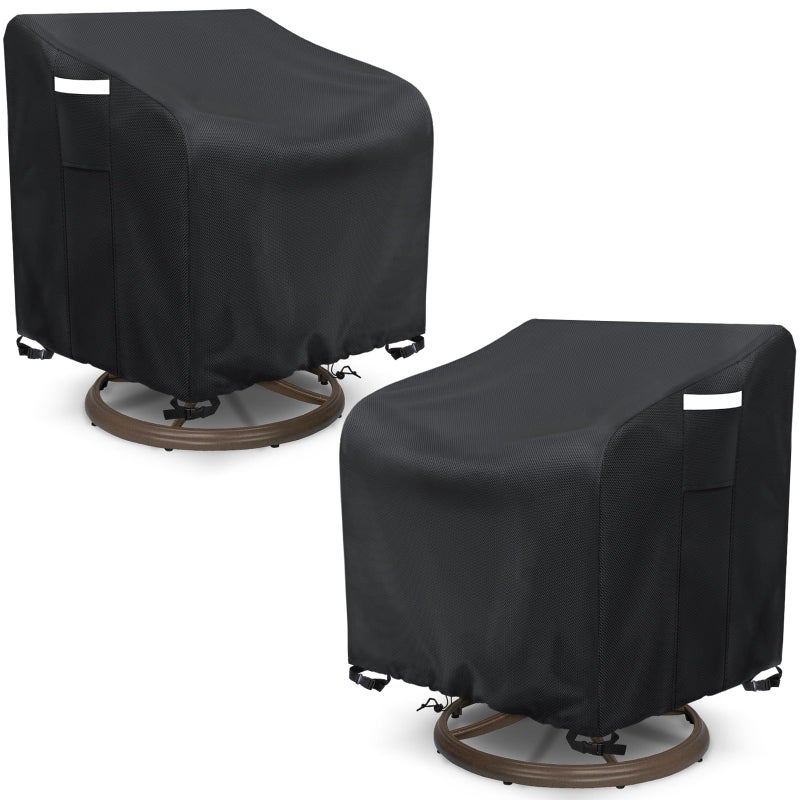 AKEfit Outdoor Swivel Lounge Chair Cover 2 PackHeavy Duty Waterproof Patio Chair Covers for AllWeather Protection Outdoor Lawn FurnitureBlack33Wx35Dx385H inches - Image 2