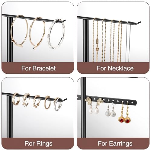 pickpiff Jewelry Stand Organizer, 12.5" Tall Sturdy Metal, 3-Tier Jewelry Holder for Necklace, Earring, Bracelet, Ring, Hanger for Display and Storage, Aesthetic Room Decor, Black - Image 4