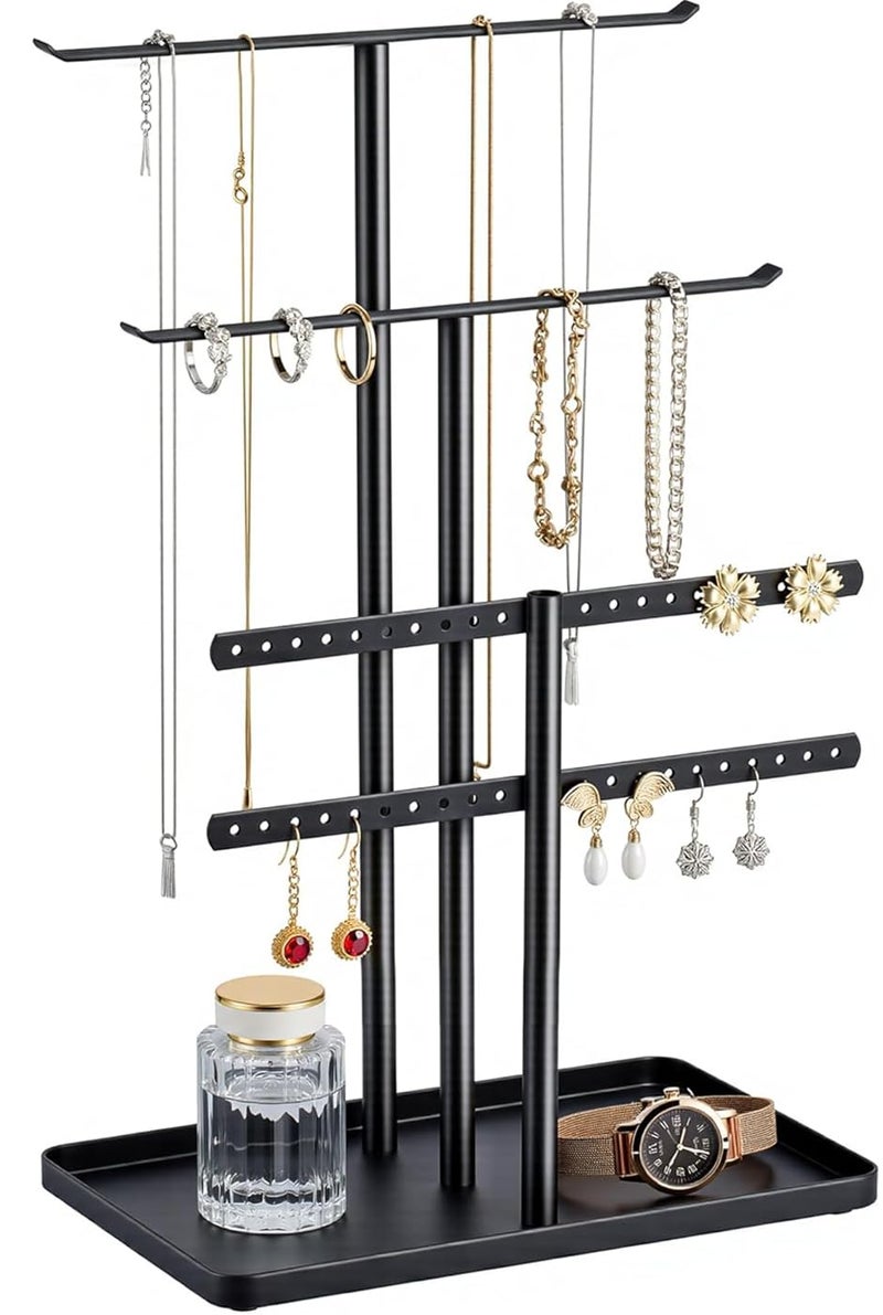 pickpiff Jewelry Stand Organizer, 12.5" Tall Sturdy Metal, 3-Tier Jewelry Holder for Necklace, Earring, Bracelet, Ring, Hanger for Display and Storage, Aesthetic Room Decor, Black - Image 1