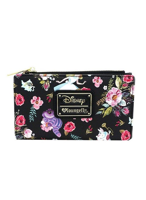 X Alice In Wonderland Character Floral Print Wallet (Black One Size)