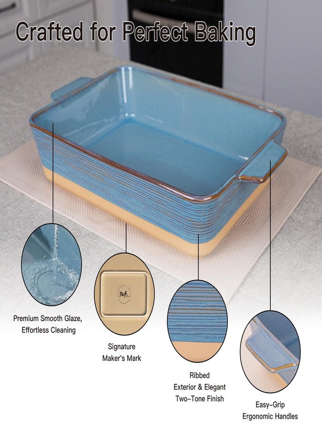 Dafuceramic Casserole Dish for Oven, 4.2 QT Baking Dish, 9x13 Large Porcelain Baking Pan, Durable Rectangular Lasagna Pan Deep with Handles, Microwave Oven Safe, Home Decor, Wedding Gift, (Khaki & Blue) - Image 5