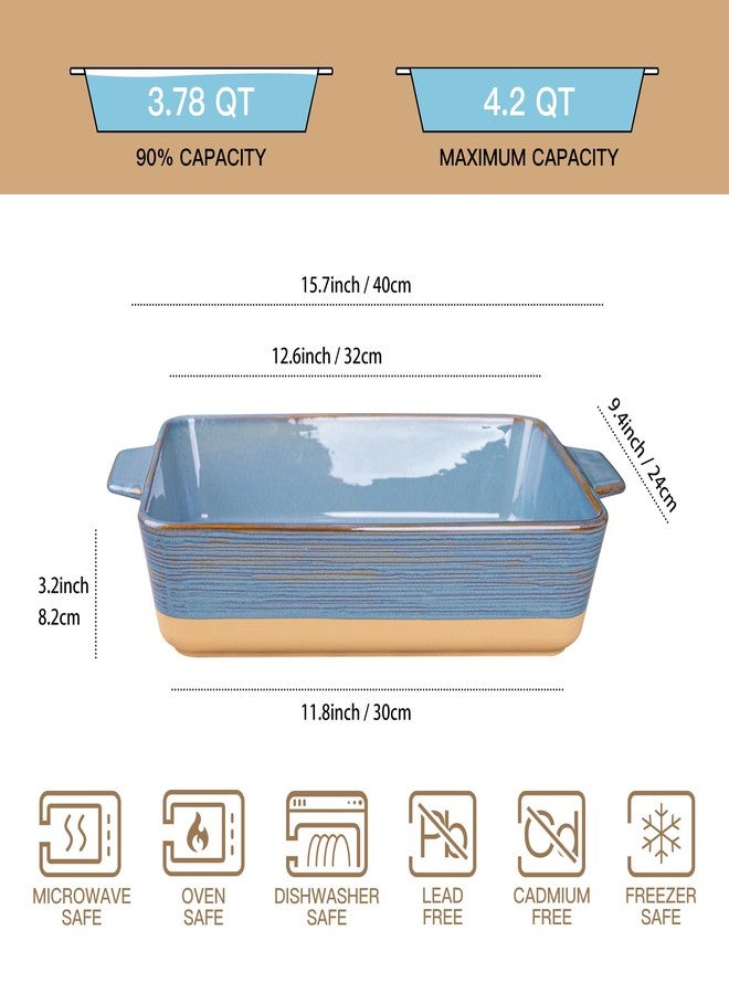 Dafuceramic Casserole Dish for Oven, 4.2 QT Baking Dish, 9x13 Large Porcelain Baking Pan, Durable Rectangular Lasagna Pan Deep with Handles, Microwave Oven Safe, Home Decor, Wedding Gift, (Khaki & Blue) - Image 2