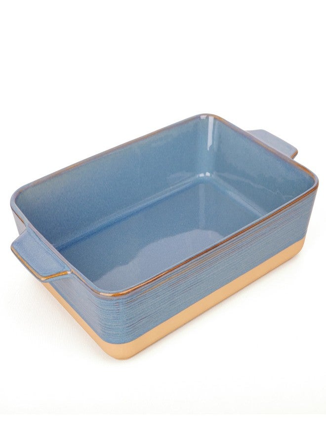 Dafuceramic Casserole Dish for Oven, 4.2 QT Baking Dish, 9x13 Large Porcelain Baking Pan, Durable Rectangular Lasagna Pan Deep with Handles, Microwave Oven Safe, Home Decor, Wedding Gift, (Khaki & Blue) - Image 1