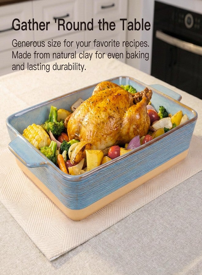 Dafuceramic Casserole Dish for Oven, 4.2 QT Baking Dish, 9x13 Large Porcelain Baking Pan, Durable Rectangular Lasagna Pan Deep with Handles, Microwave Oven Safe, Home Decor, Wedding Gift, (Khaki & Blue) - Image 4