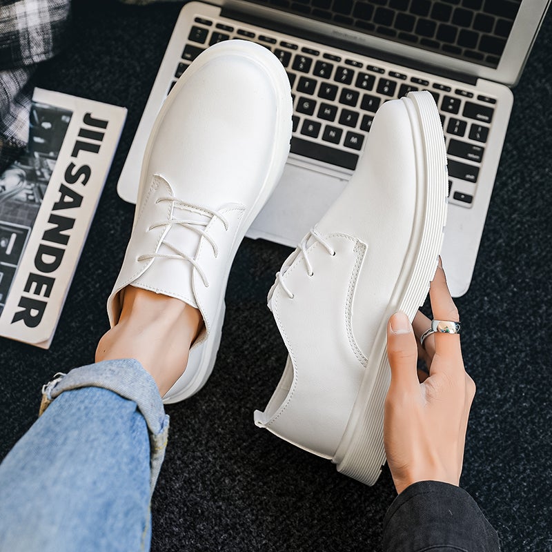 White Small Leather Shoes For Boys, Business Suits, Work, Students, Youth, Wedding Groomsmen, Pography, British Trendy Shoes - Image 4