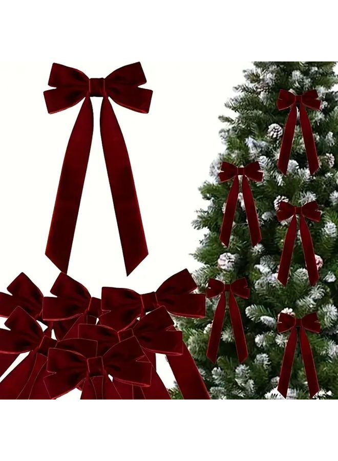 Burgundy Velvet Ribbon Bows For Gift Wrapping Tree Decor And Crafts 10pcs - Image 1