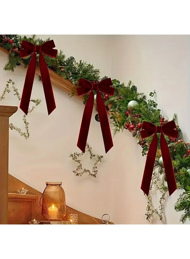 Burgundy Velvet Ribbon Bows For Gift Wrapping Tree Decor And Crafts 10pcs - Image 3
