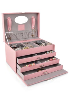 MAGELLAN Magellan Women Leather Jewellery Storage Box Lockable Case Organizer 1Piece E15-203J Pink  - Image 1