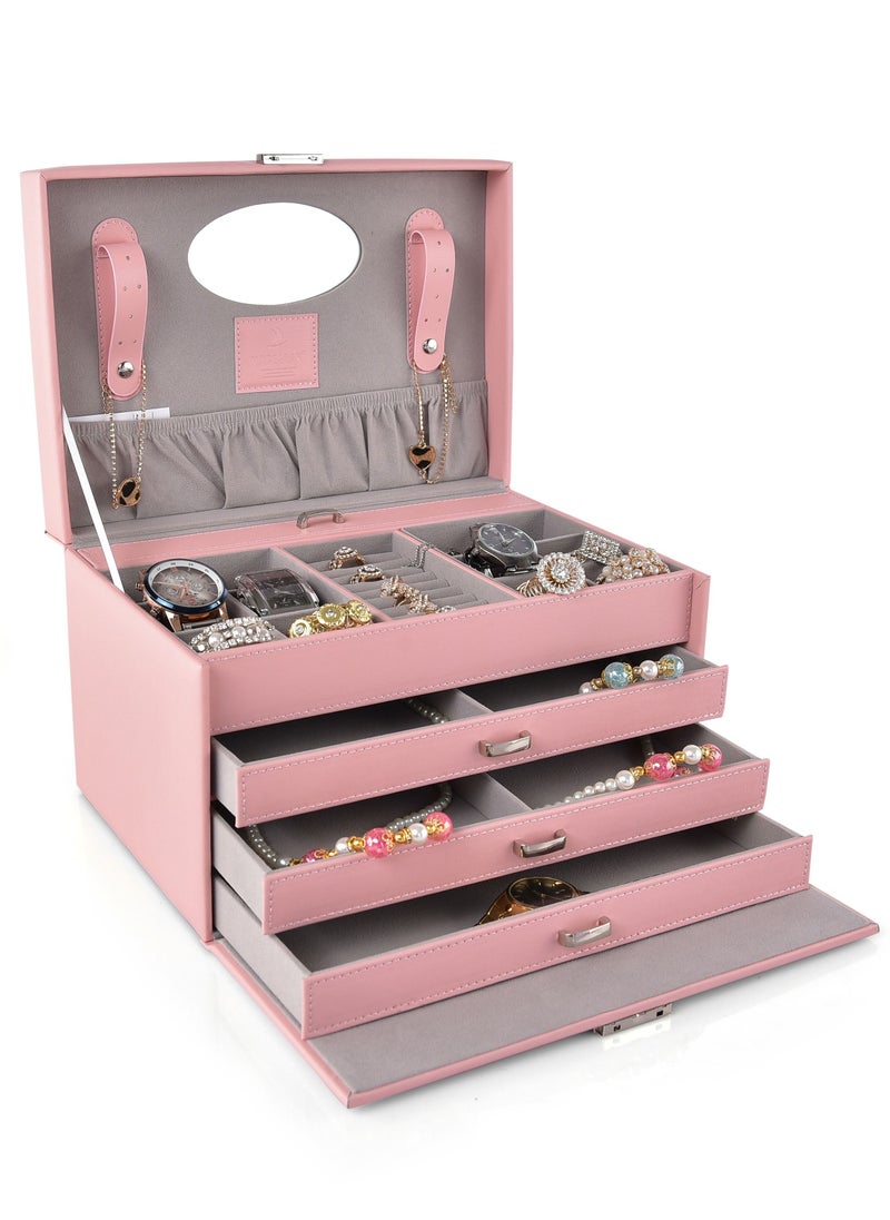 MAGELLAN Magellan Women Leather Jewellery Storage Box Lockable Case Organizer 1Piece E15-203J Pink  - Image 1