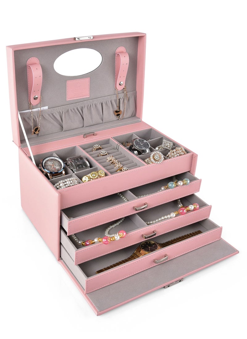 MAGELLAN Magellan Women Leather Jewellery Storage Box Lockable Case Organizer 1Piece E15-203J Pink  - Image 2