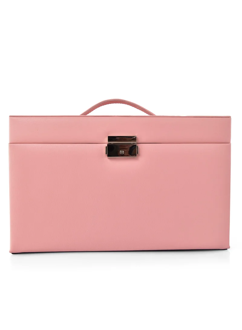 MAGELLAN Magellan Women Leather Jewellery Storage Box Lockable Case Organizer 1Piece E15-203J Pink