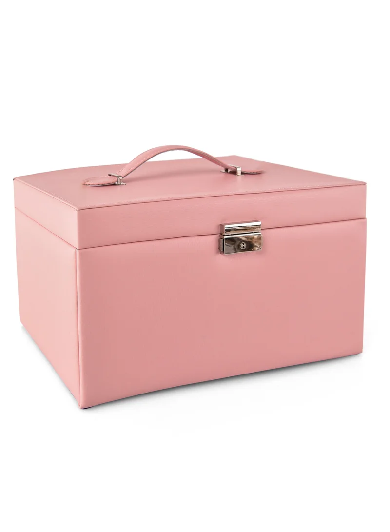 MAGELLAN Magellan Women Leather Jewellery Storage Box Lockable Case Organizer 1Piece E15-203J Pink