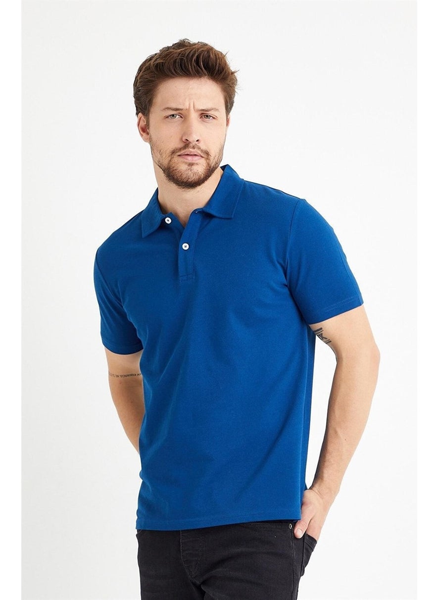 Odelon - Men's Basic Polo Neck T-Shirt (Regular Fit) Indigo - Image 1