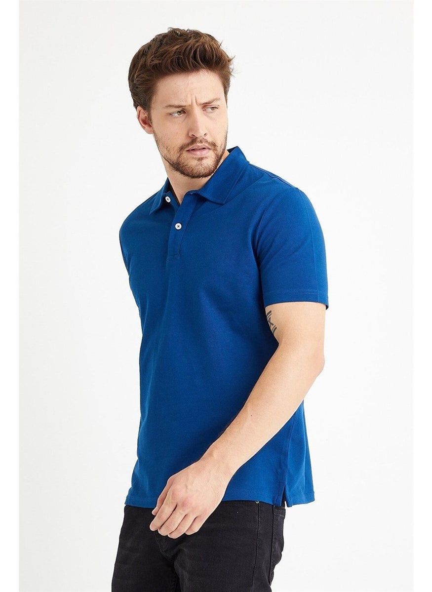 Odelon - Men's Basic Polo Neck T-Shirt (Regular Fit) Indigo - Image 1