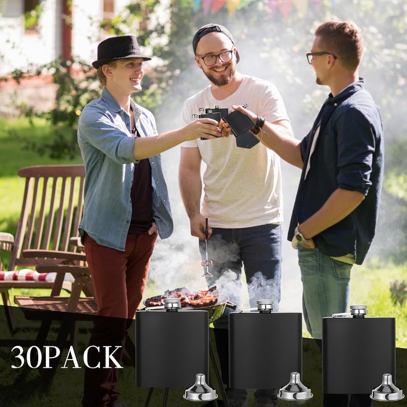 Hoolerry 30 Pieces Hip Flasks Set Stainless Steel Liquor Flask with Funnel Metal Leak Proof Flask Pocket Whiskey Flasks for Men Women Bridesmaid Wedding Party Supplies (Black,6 oz) - Image 4