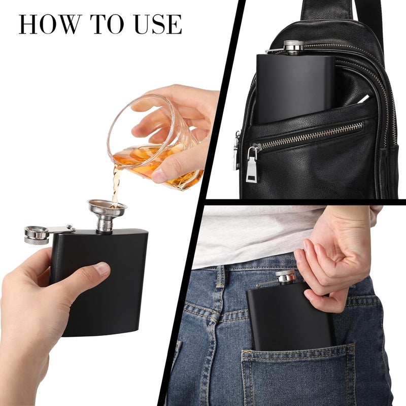Hoolerry 30 Pieces Hip Flasks Set Stainless Steel Liquor Flask with Funnel Metal Leak Proof Flask Pocket Whiskey Flasks for Men Women Bridesmaid Wedding Party Supplies (Black,6 oz) - Image 5